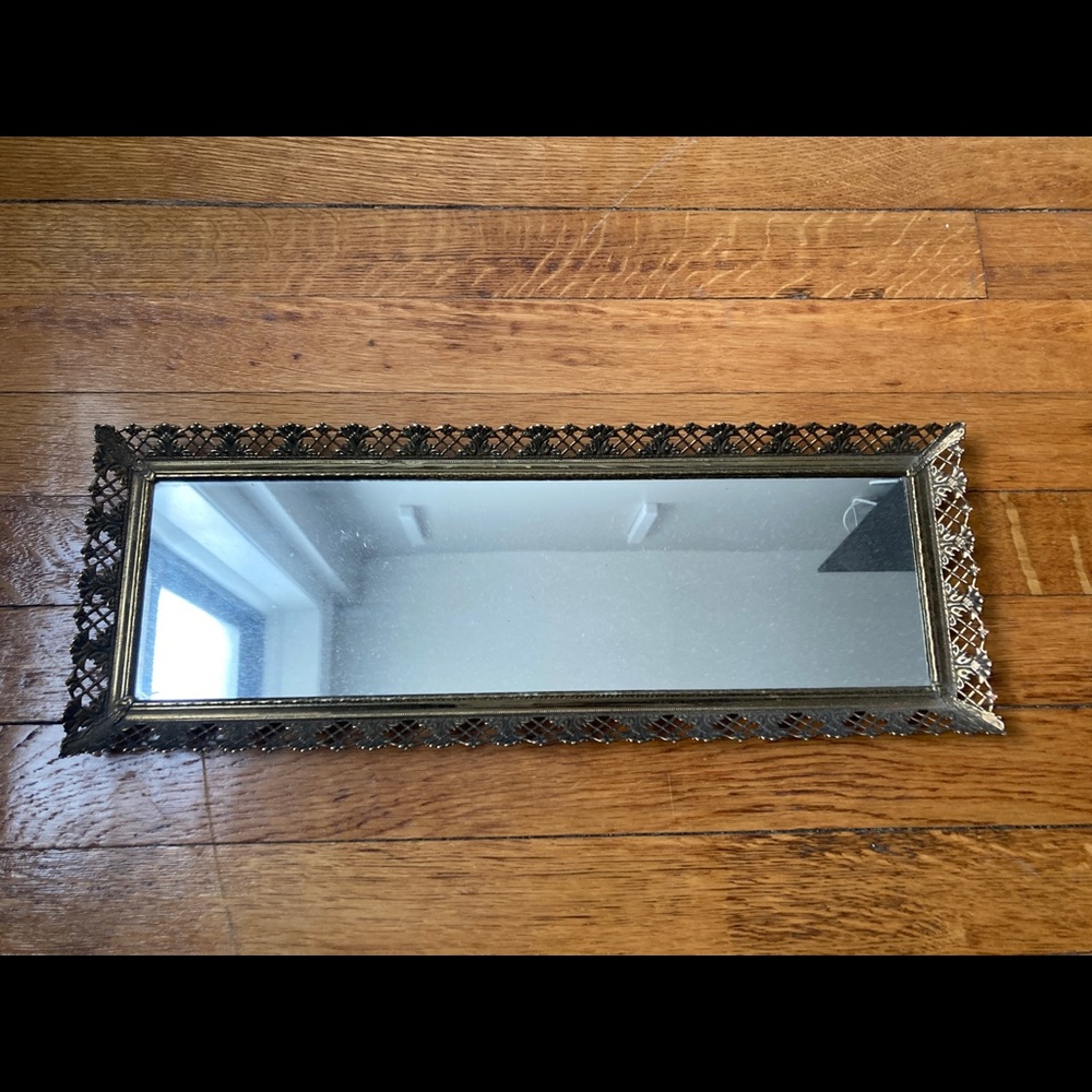 Vintage mirror/tray plus necklaces and accessories combo
